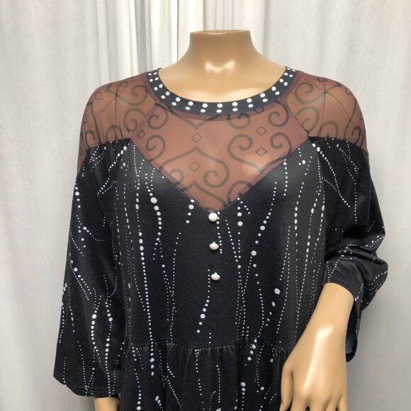 Hekka Black Maxi Dress Sheer Mesh Neckline Lace Hem Witchy Whimsigoth NEW - Picture 2 of 7